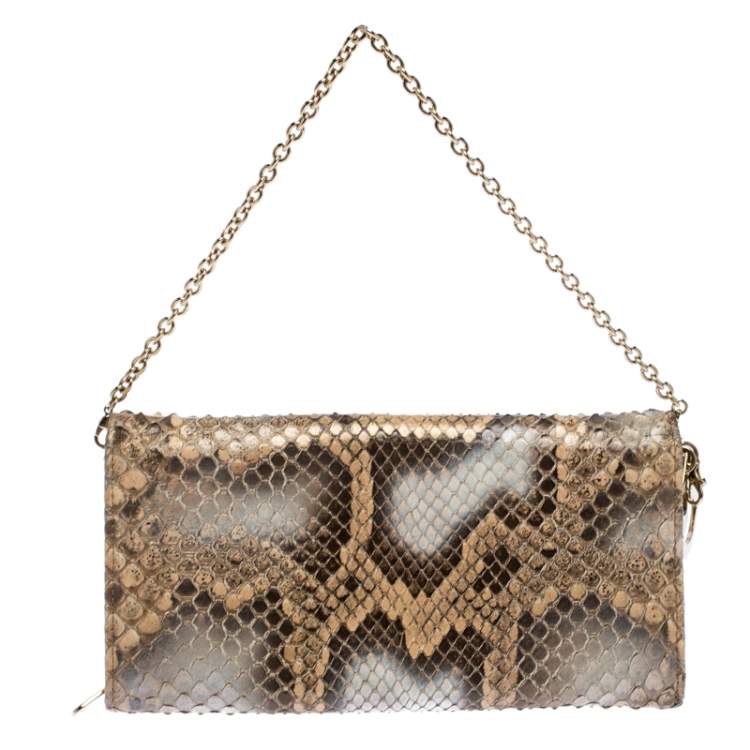 Pre Owned Dior Beige Python Lady Dior Wallet On Chain