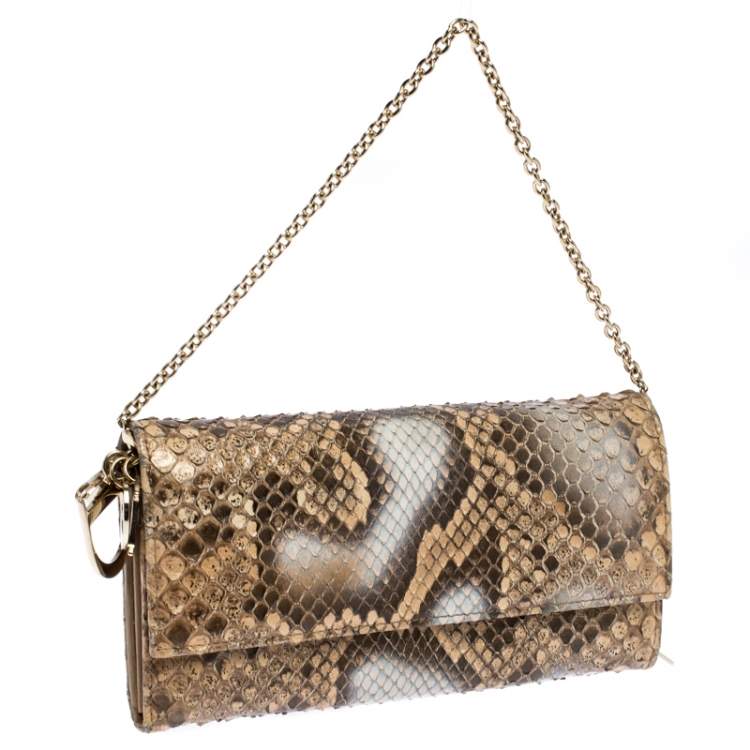 Pre Owned Dior Beige Python Lady Dior Wallet On Chain