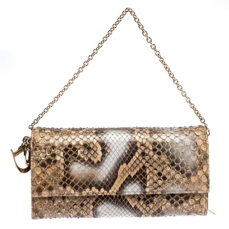 Pre Owned Dior Beige Python Lady Dior Wallet On Chain