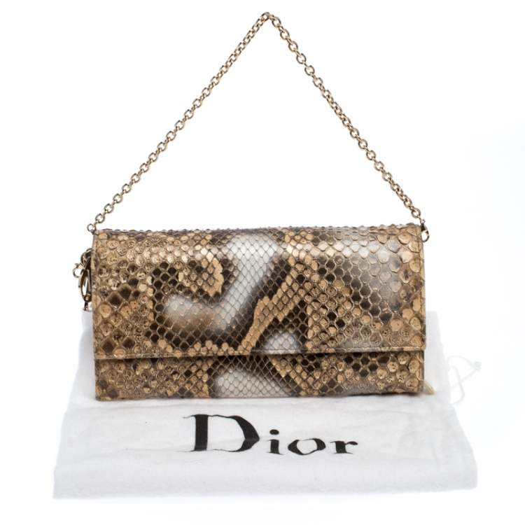 Pre Owned Dior Beige Python Lady Dior Wallet On Chain
