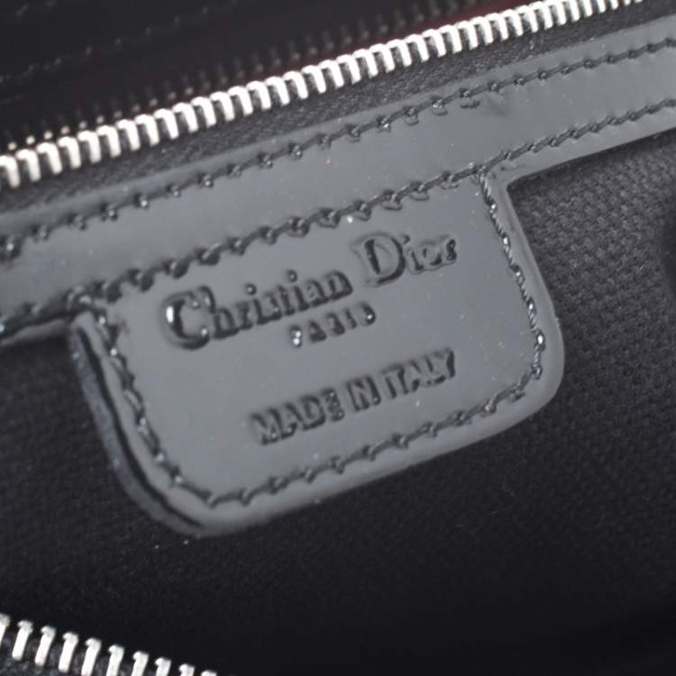 Pre Owned Dior Black Oblique Monogram Patent Leather Boston Bag