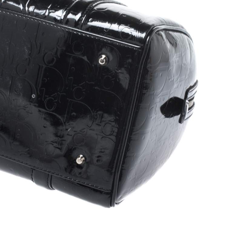 Pre Owned Dior Black Oblique Monogram Patent Leather Boston Bag