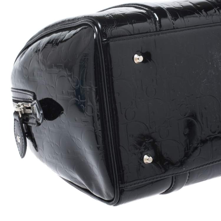 Pre Owned Dior Black Oblique Monogram Patent Leather Boston Bag