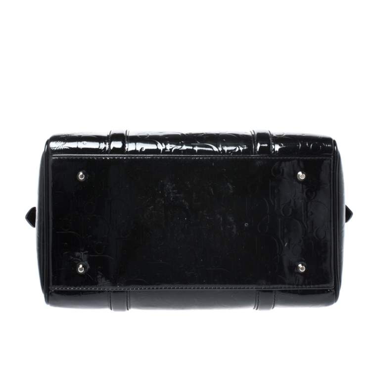 Pre Owned Dior Black Oblique Monogram Patent Leather Boston Bag