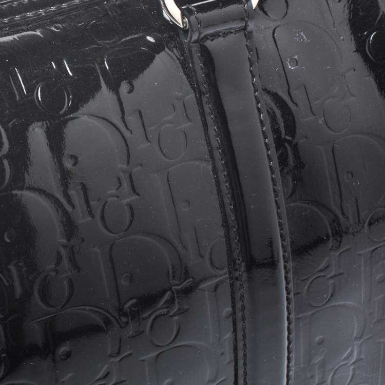 Pre Owned Dior Black Oblique Monogram Patent Leather Boston Bag