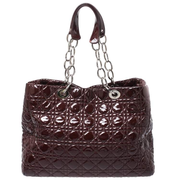 Pre Owned Dior Red Cannage Patent Leather Soft Lady Dior Shopper Tote