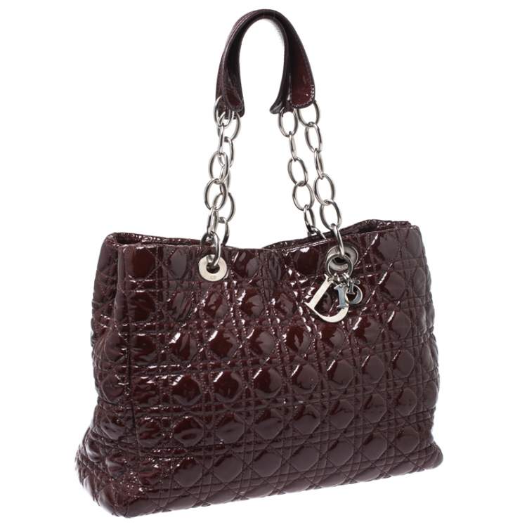 Pre Owned Dior Red Cannage Patent Leather Soft Lady Dior Shopper Tote