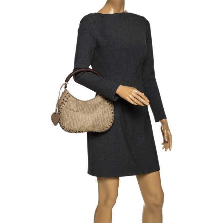 Pre Owned Dior Beige Canvas and Leather Hobo 
