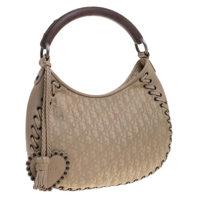 Pre Owned Dior Beige Canvas and Leather Hobo 