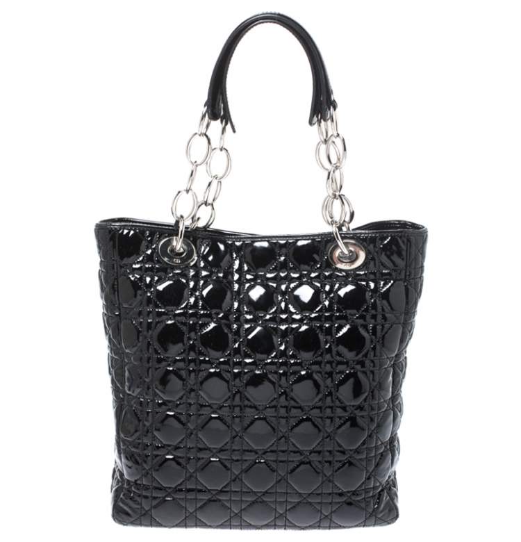 Pre Owned Dior Black Patent Leather Soft Shopper Tote