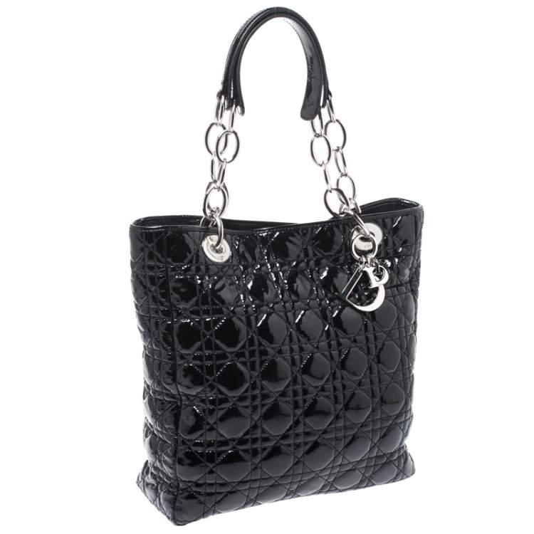 Pre Owned Dior Black Patent Leather Soft Shopper Tote