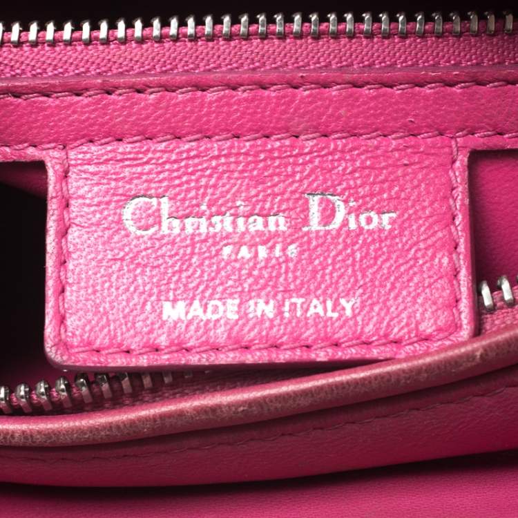 Pre Owned Dior Pink/Silver Tweed and Leather Medium Lady Dior Tote