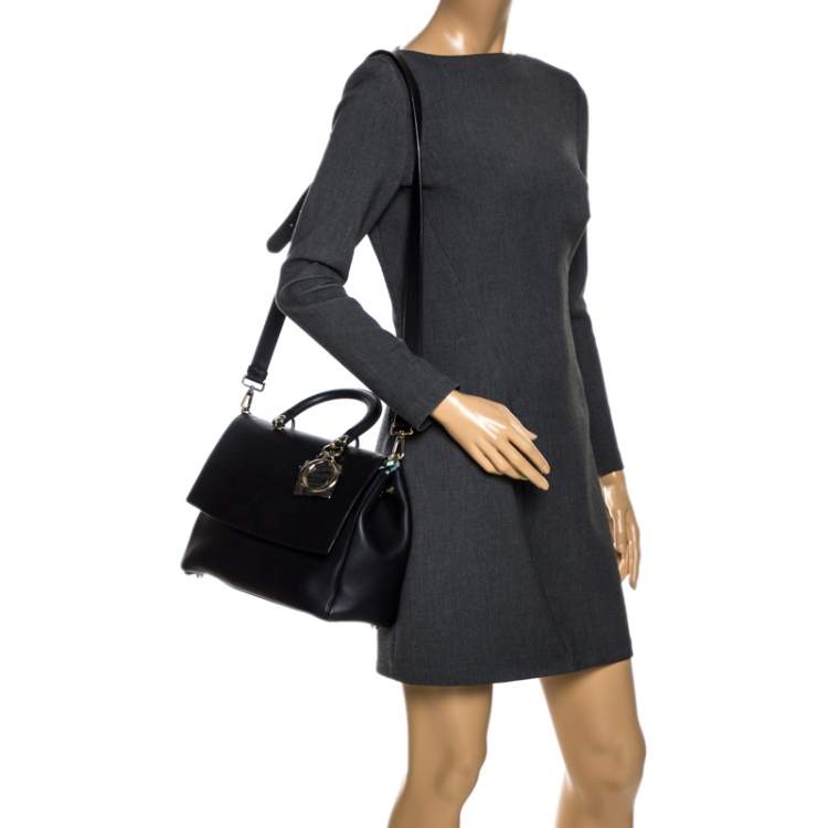 Pre Owned Dior Black Leather Large Be Dior Flap Top Handle Bag