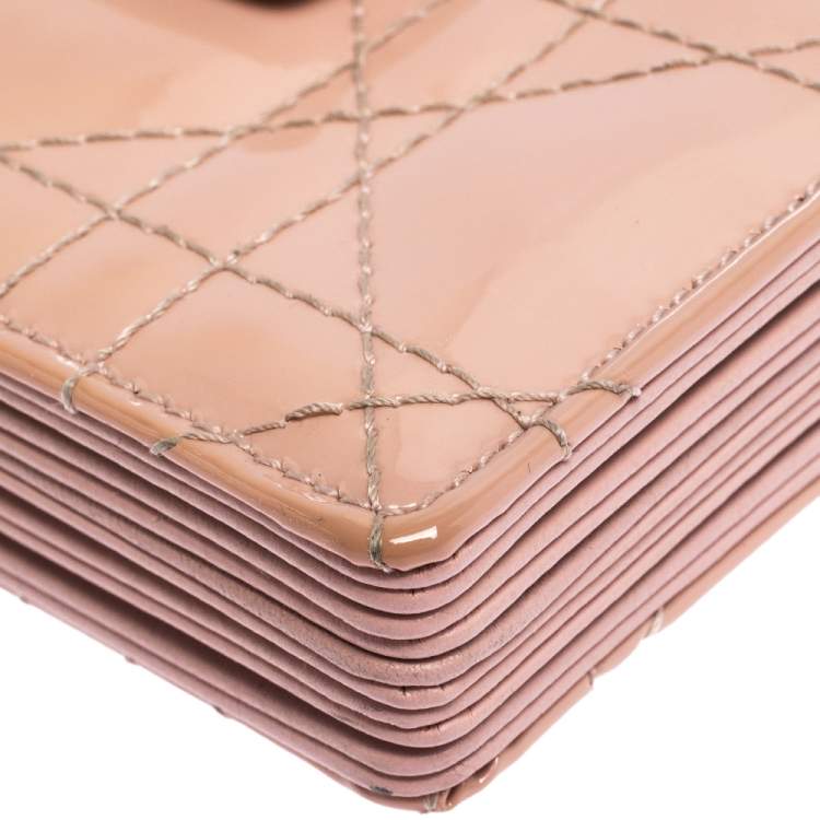 Pre Owned  Dior Pink Cannage Patent Leather Lady Dior Gusset Card Case 
