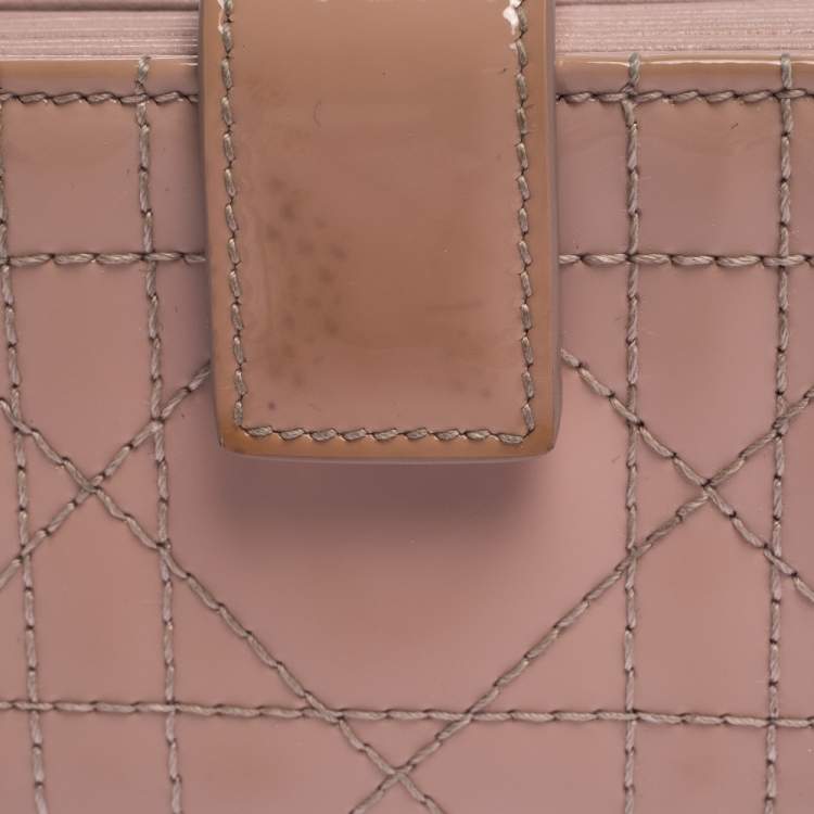 Pre Owned  Dior Pink Cannage Patent Leather Lady Dior Gusset Card Case 