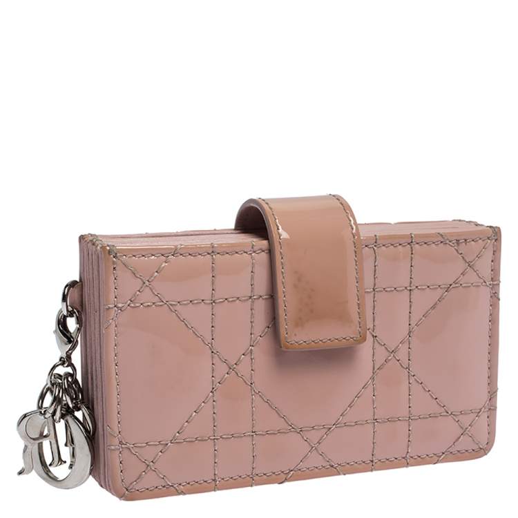 Pre Owned  Dior Pink Cannage Patent Leather Lady Dior Gusset Card Case 