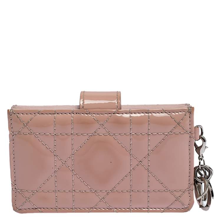 Pre Owned  Dior Pink Cannage Patent Leather Lady Dior Gusset Card Case 
