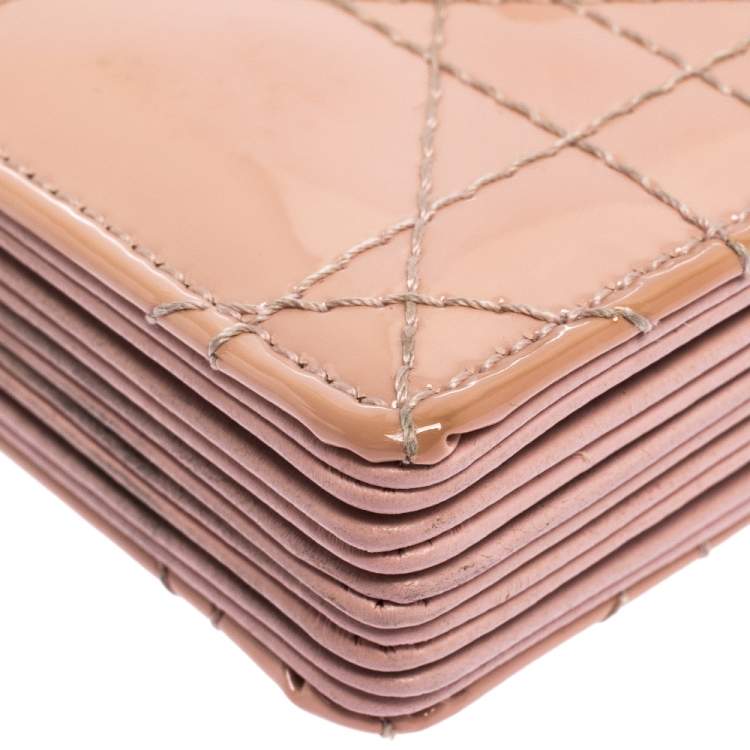 Pre Owned  Dior Pink Cannage Patent Leather Lady Dior Gusset Card Case 