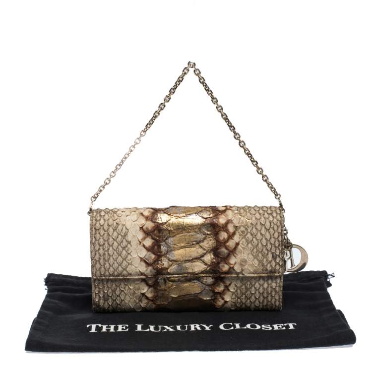 Pre Owned Dior Gold/Beige Python Wallet on Chain