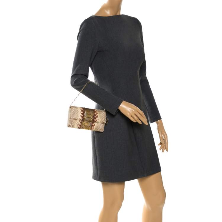 Pre Owned Dior Gold/Beige Python Wallet on Chain