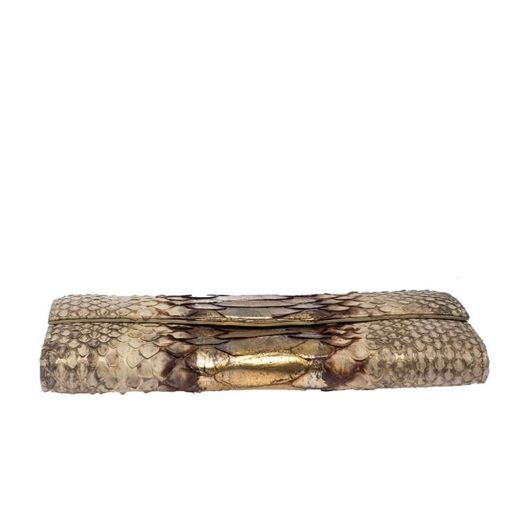 Pre Owned Dior Gold/Beige Python Wallet on Chain