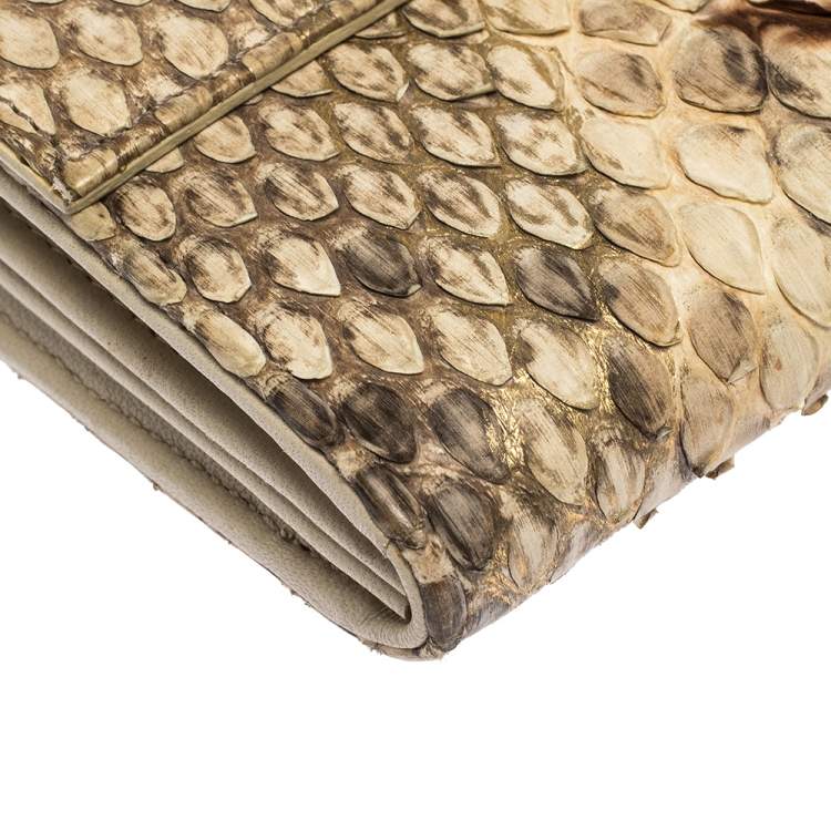 Pre Owned Dior Gold/Beige Python Wallet on Chain