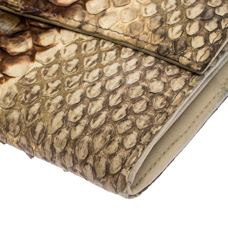 Pre Owned Dior Gold/Beige Python Wallet on Chain