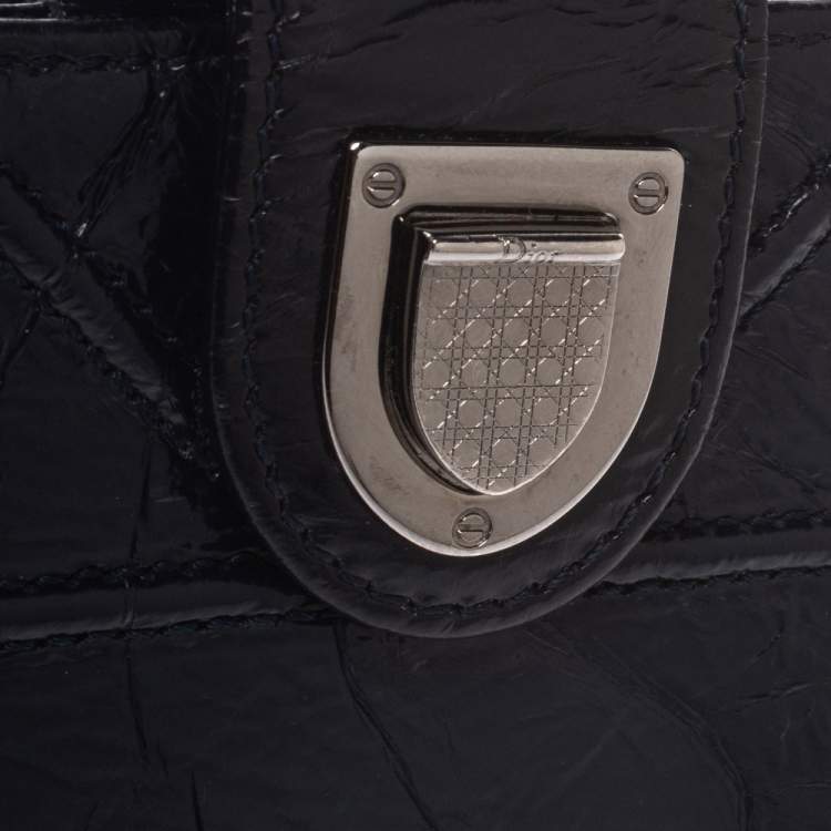 Pre Owned  Dior Navy Blue Patent Leather Diorama Gusset Card Holder