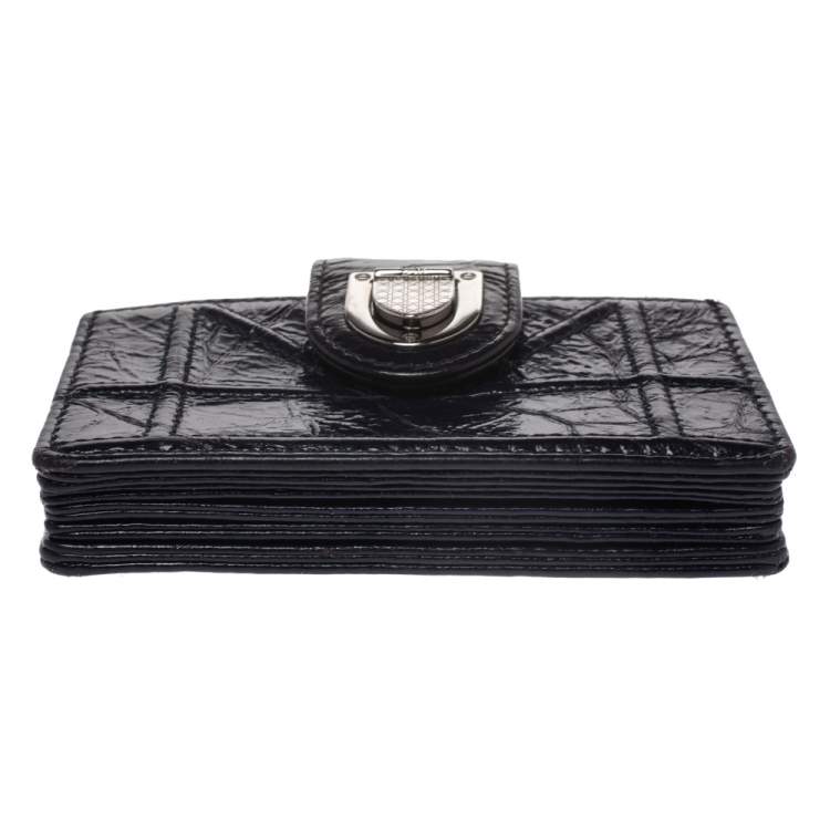 Pre Owned  Dior Navy Blue Patent Leather Diorama Gusset Card Holder