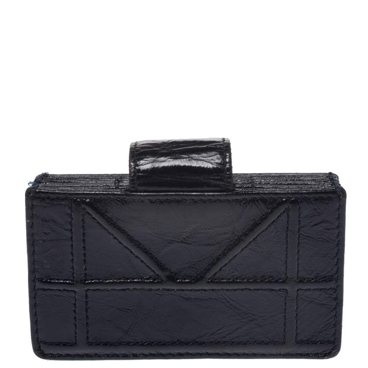 Pre Owned  Dior Navy Blue Patent Leather Diorama Gusset Card Holder