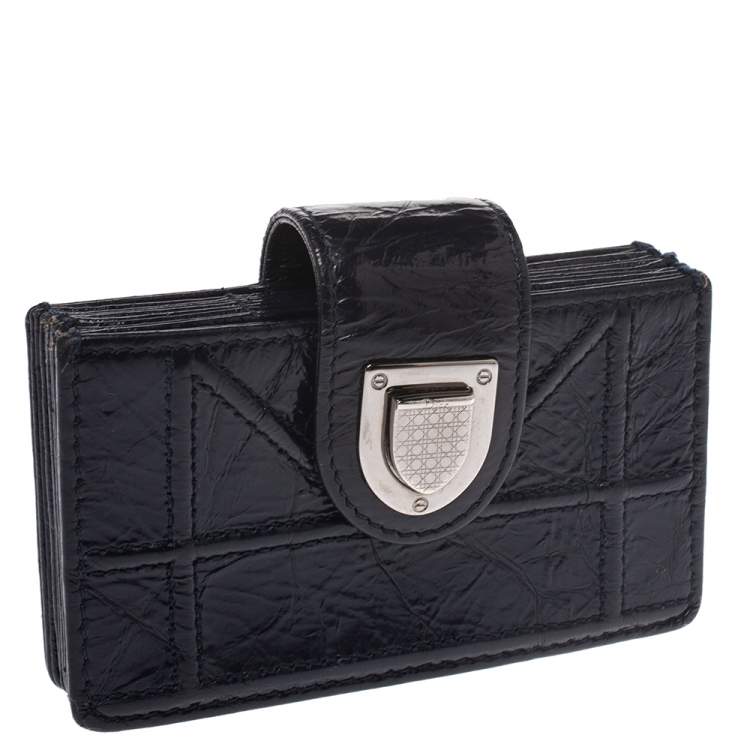 Pre Owned  Dior Navy Blue Patent Leather Diorama Gusset Card Holder