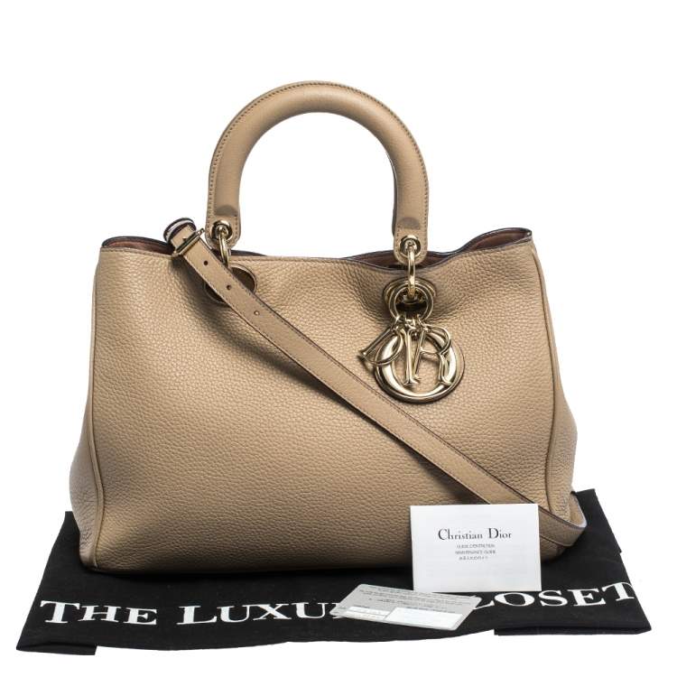 Pre Owned Dior Beige Leather Medium Diorissimo Shopper Tote