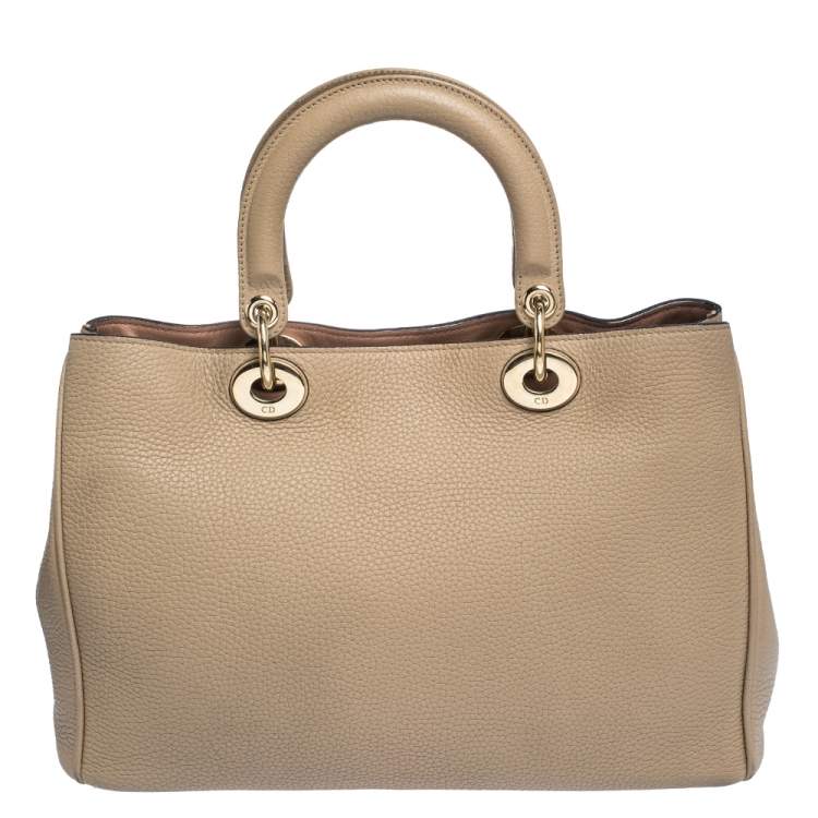 Pre Owned Dior Beige Leather Medium Diorissimo Shopper Tote
