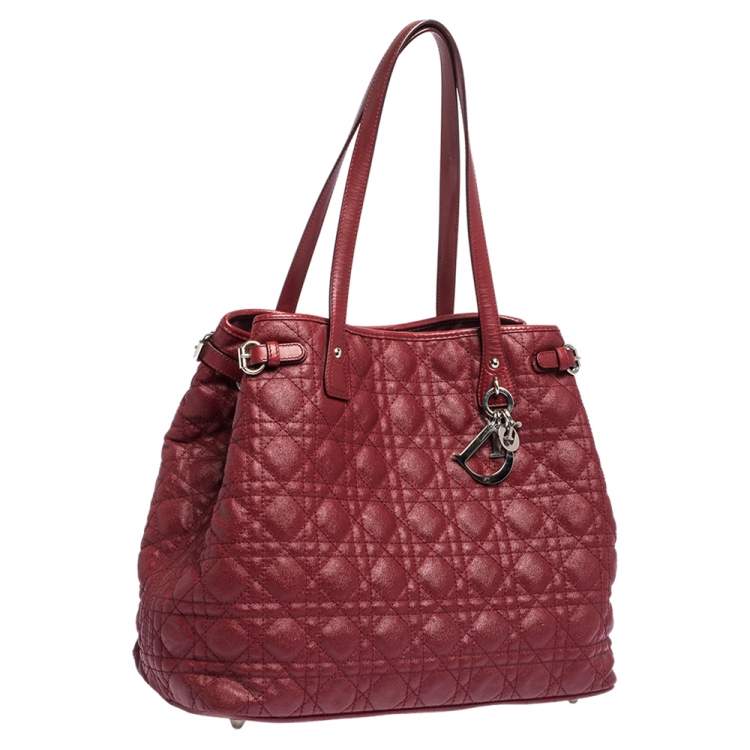 Pre Owned Dior Red Coated Canvas and Leather Medium Panarea Shopper Tote