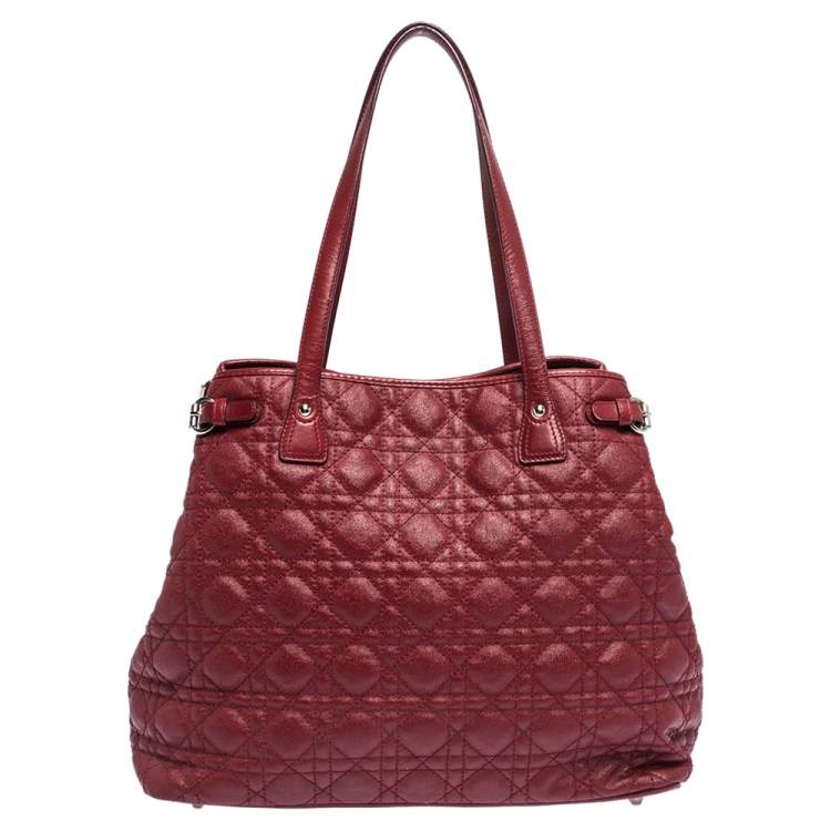 Pre Owned Dior Red Coated Canvas and Leather Medium Panarea Shopper Tote