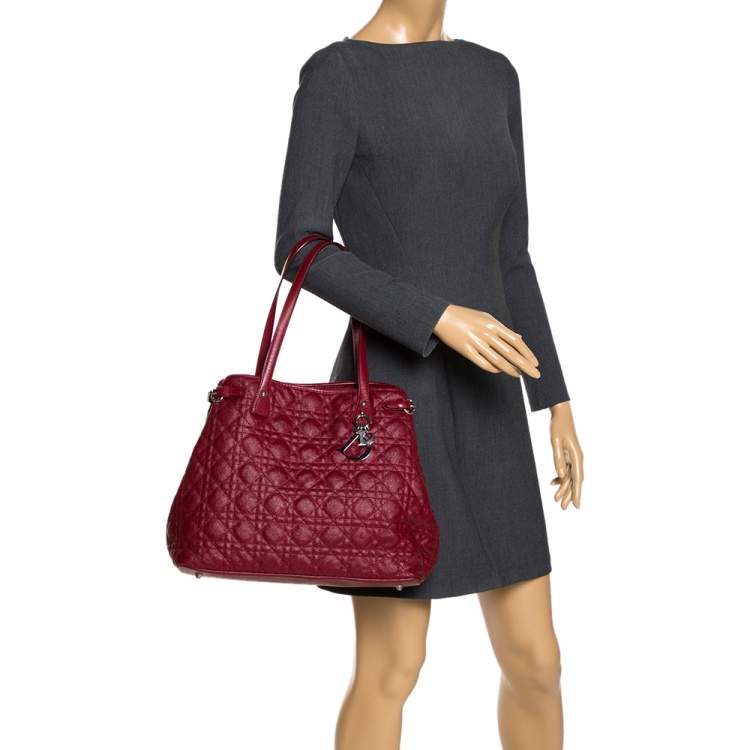 Pre Owned Dior Red Coated Canvas and Leather Medium Panarea Shopper Tote