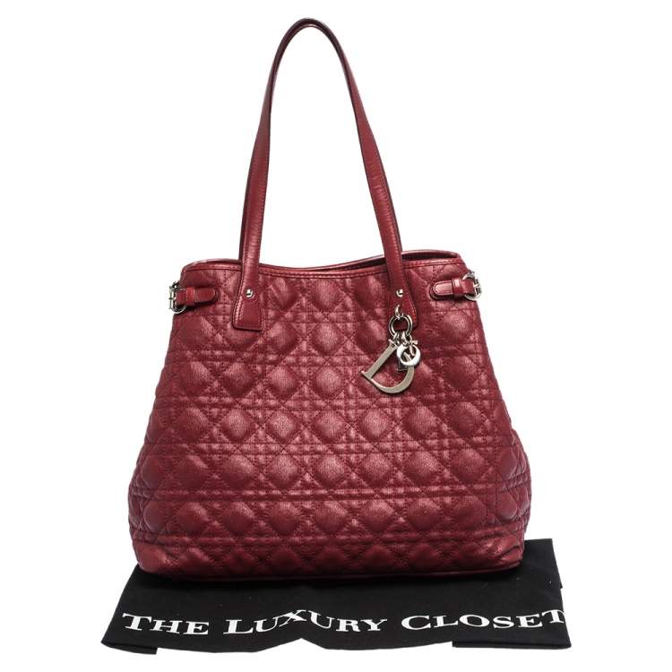 Pre Owned Dior Red Coated Canvas and Leather Medium Panarea Shopper Tote