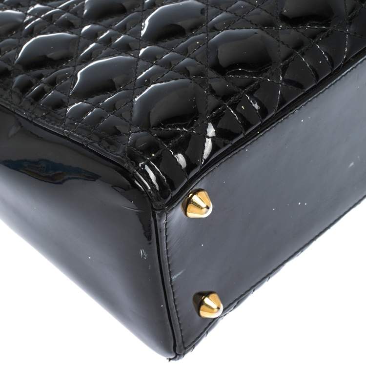 Pre Owned Dior Black Cannage Patent Leather Large Lady Dior Tote