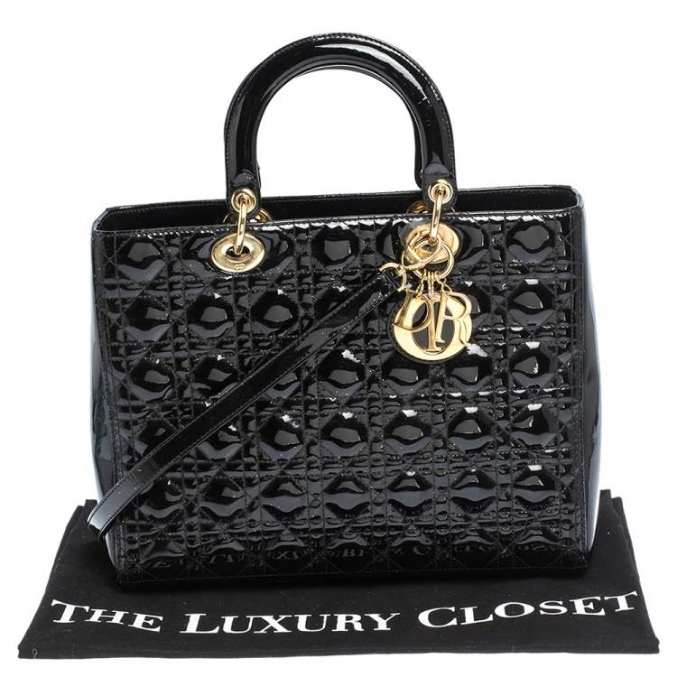 Pre Owned Dior Black Cannage Patent Leather Large Lady Dior Tote