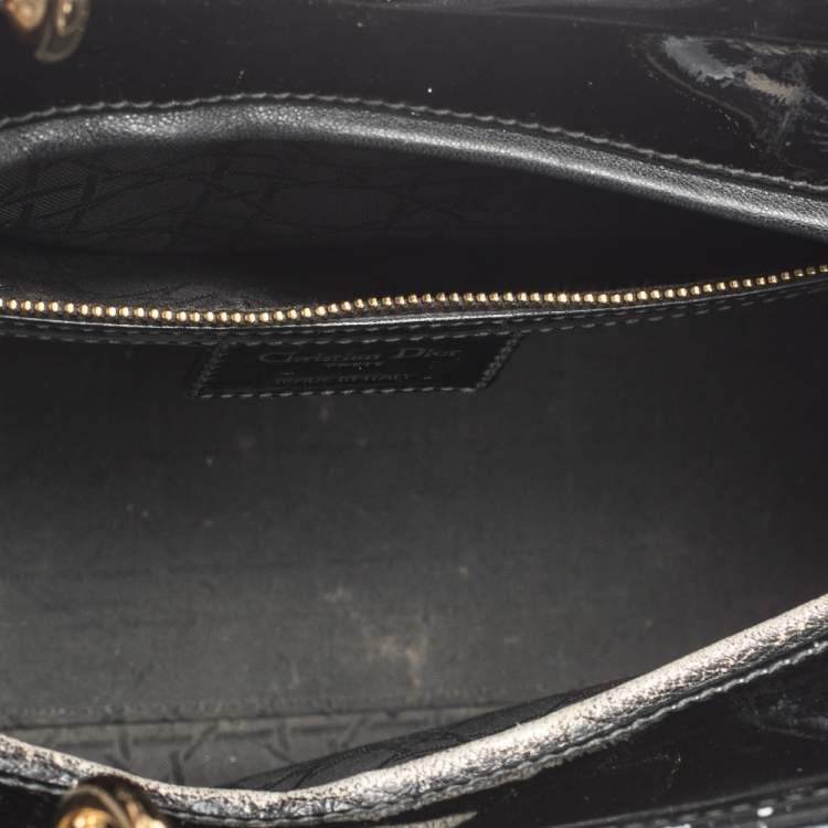 Pre Owned Dior Black Cannage Patent Leather Large Lady Dior Tote