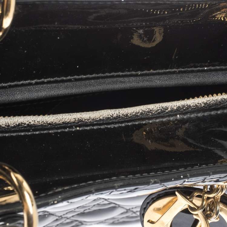 Pre Owned Dior Black Cannage Patent Leather Large Lady Dior Tote