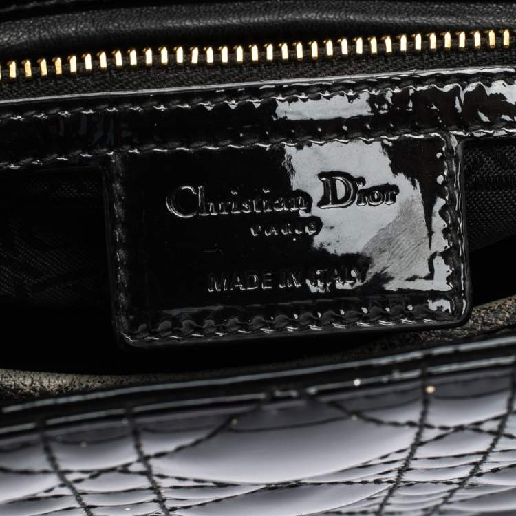 Pre Owned Dior Black Cannage Patent Leather Large Lady Dior Tote