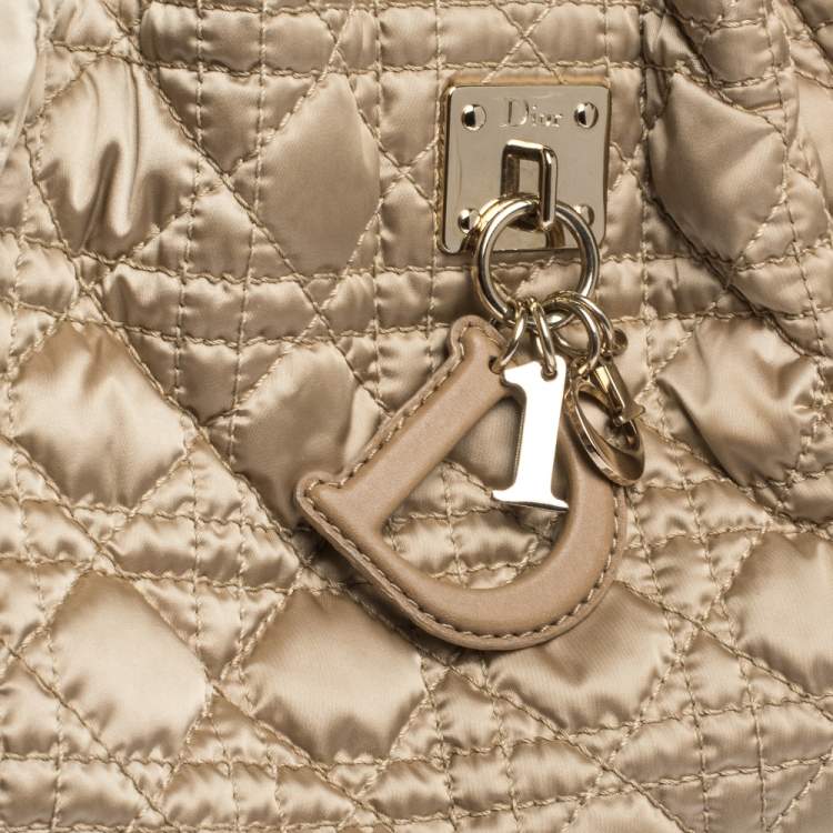 Pre Owned Dior Gold Cannage Satin and Leather Charming Hobo