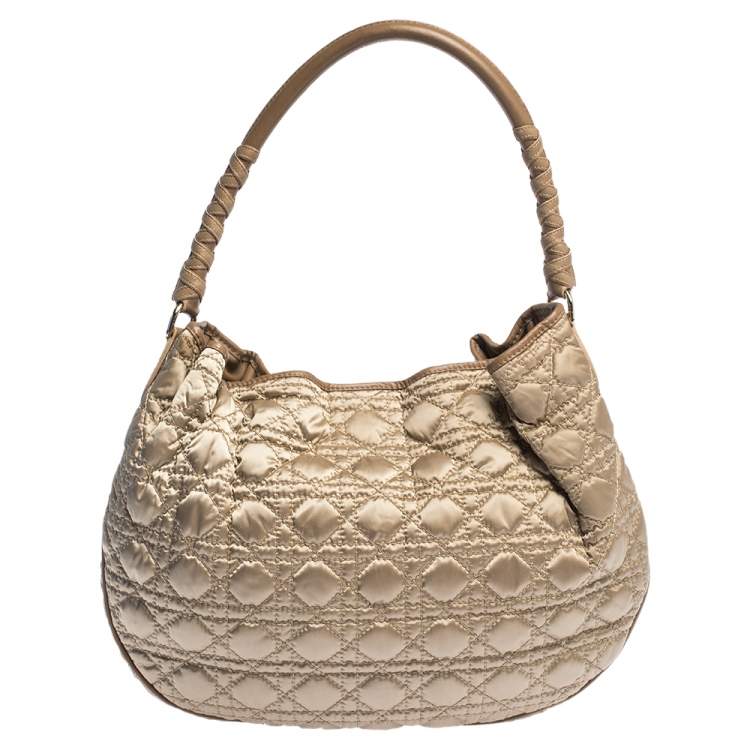 Pre Owned Dior Gold Cannage Satin and Leather Charming Hobo