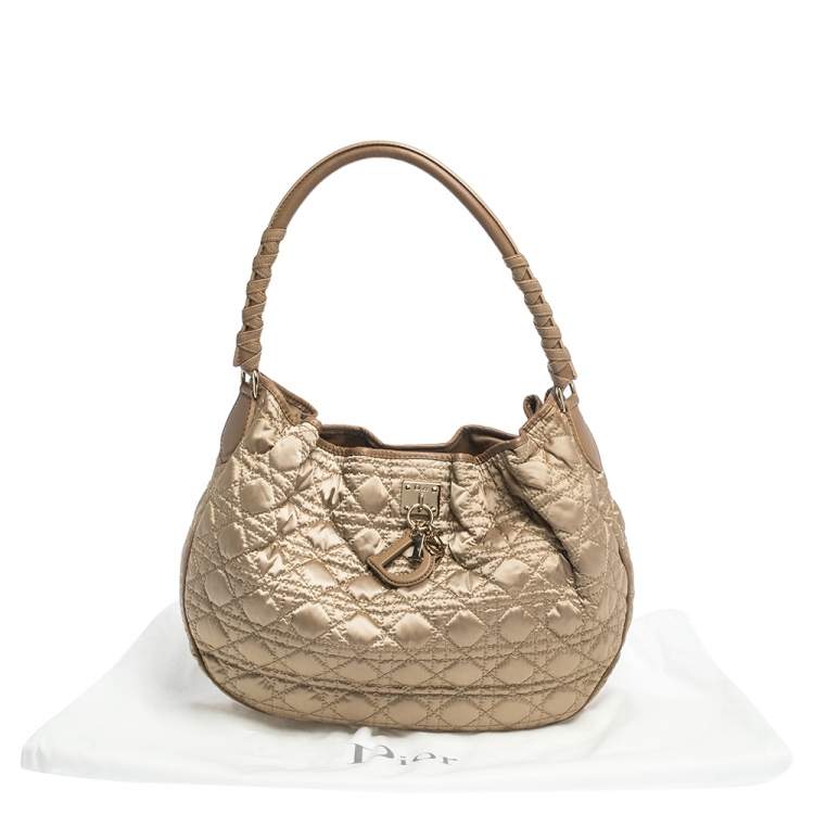 Pre Owned Dior Gold Cannage Satin and Leather Charming Hobo