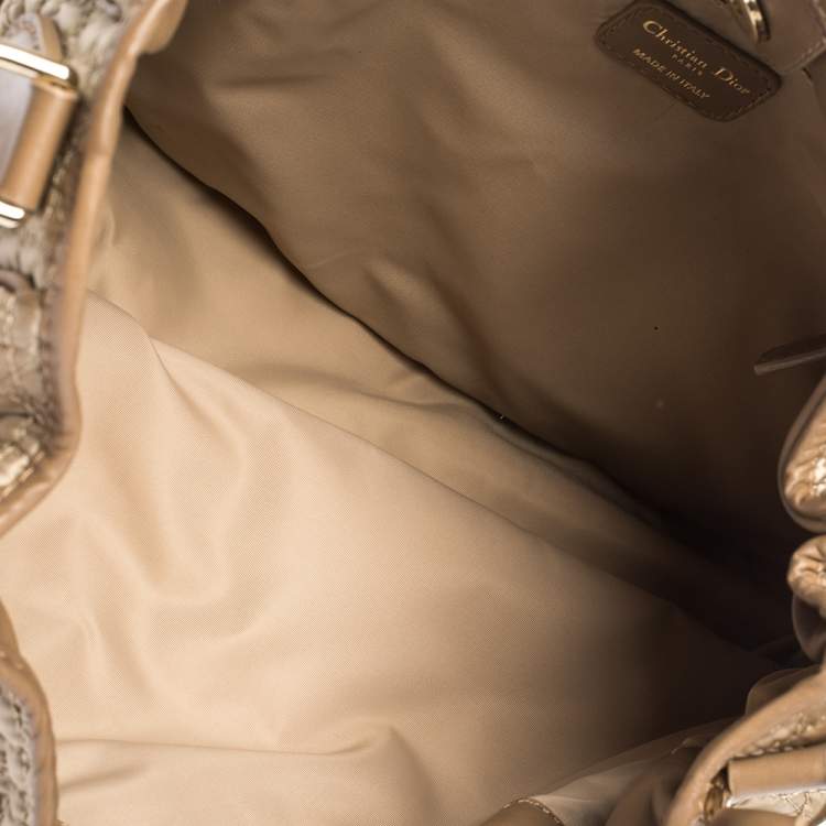 Pre Owned Dior Gold Cannage Satin and Leather Charming Hobo