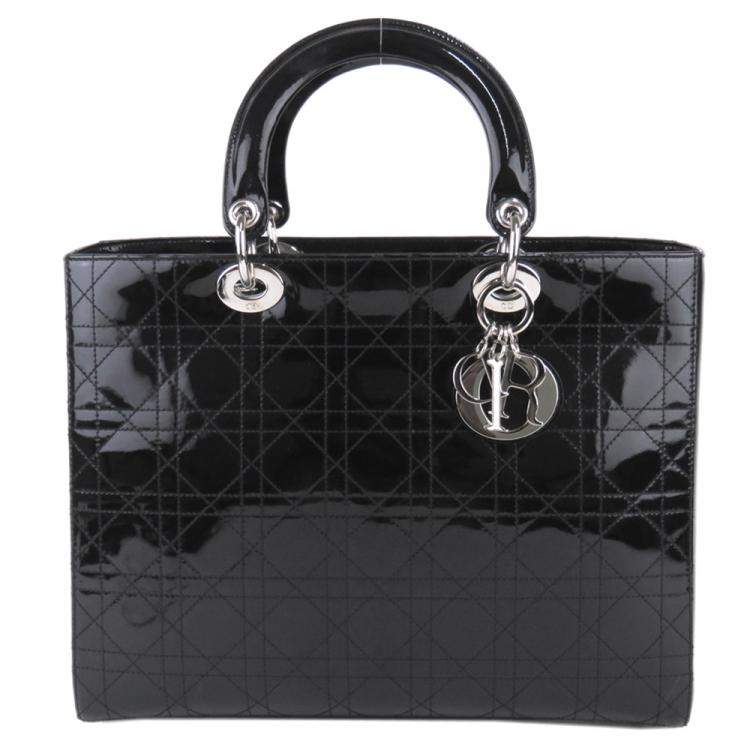 Pre Owned Dior Black Patent Leather Cannage Lady Dior Satchel Bag