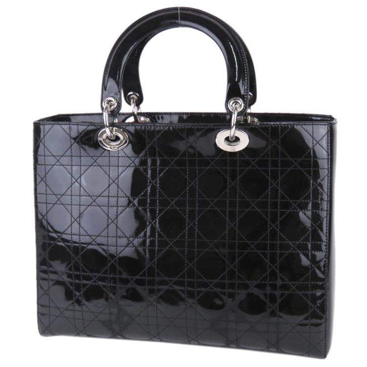 Pre Owned Dior Black Patent Leather Cannage Lady Dior Satchel Bag