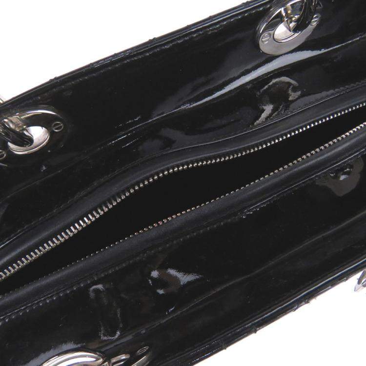 Pre Owned Dior Black Patent Leather Cannage Lady Dior Satchel Bag