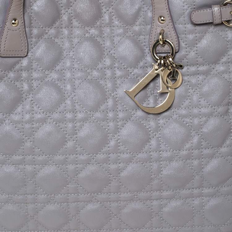 Pre Owned Dior Grey Coated Canvas and Leather Medium Panarea Shopper Tote